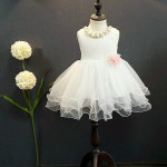 Φόρεμα αμάνικο με τούλι και λουλούδι στη μέση, λευκό